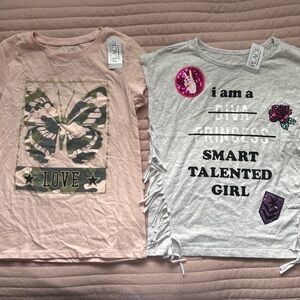 Place Pink and Gray Kids Tees with Butterfly and Graphic Designs size 7/8 NWT